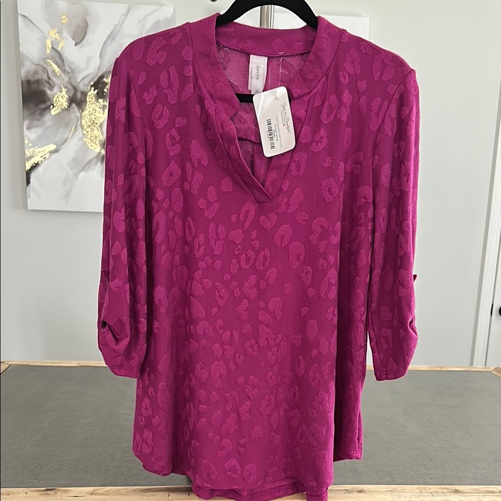 Honeyme NWT Pink Relaxed Blouse with Mandarin Collar